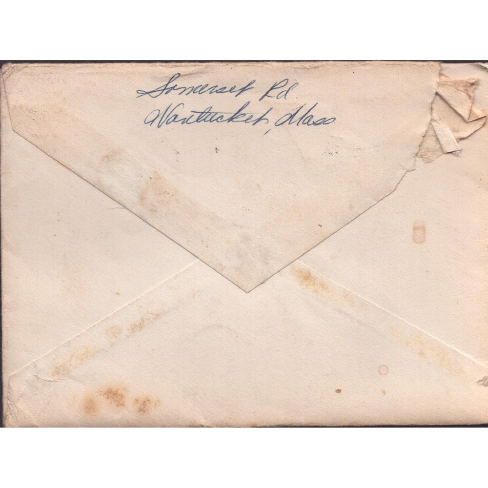1951 Postal Cover Nantucket MA to Taunton MA 3c Jefferson Stamp Cancel - Picture 2 of 2